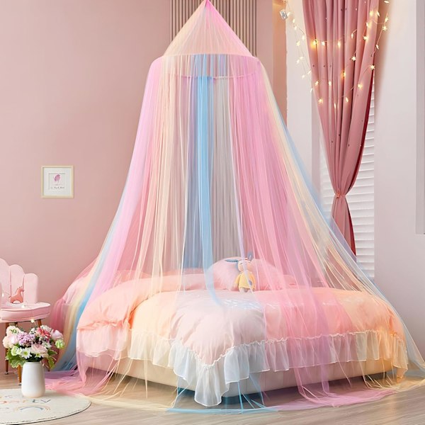 Mosquito net for bed, girls bed canopy, rainbow mosquito net for single bed double bed, children's bed canopy for travel and home indoor outdoor