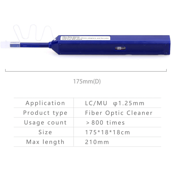 Yksi napsautus kuituoptinen puhdistin liitin päätypinnan puhdistuskynä LC/MU liittimille (sininen)