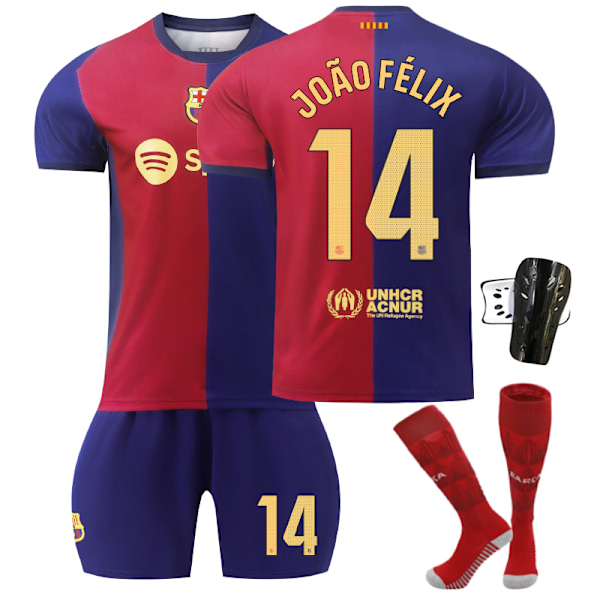 Barcelona Hjemmebane Børnefodboldtrøje 2024-2025 Hjemme JOão Félix Nr. 14 - Tights 26 Nr. 14 - Sokkeholdere No. 14 - Sock Guards 26
