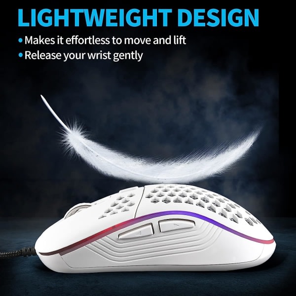 Honeycomb Wired Gaming Mouse, RGB Backlight and 7200 Adjustable DPI, Ergonomic and Lightweight USB Computer Mouse with High Precision Sensor for Windo