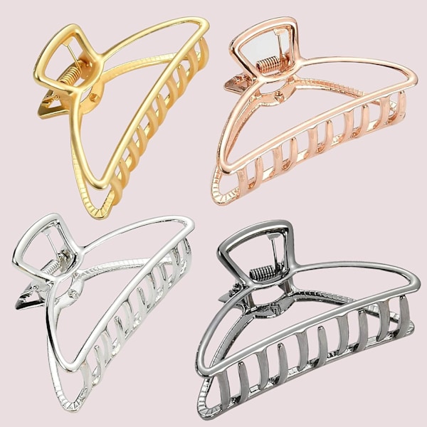 Hårklämmor, Metall Hårklämma Barrette Klämma Käke för Kvinnor (2, Svart + Silver)