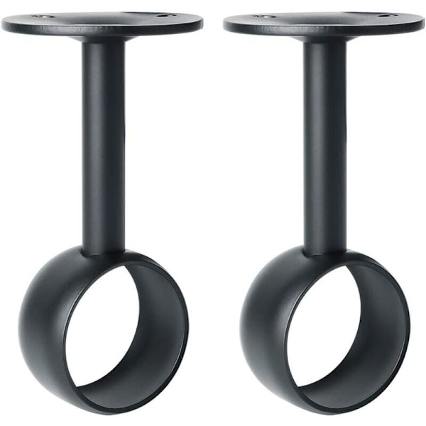 Gardinstångsbeslag Garderobsstångsbeslag med skruvar Takbeslag för gardiner och garderober, Matt svart rostfritt stål, Diameter 32 mm, 2 st.