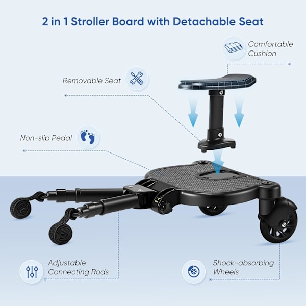 Universell barnvagnsbräda, universell barnvagnsmatta med säte, barnvagnssteg, 2-6 år (55 lbs)/Blå