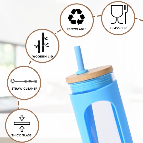600 ml glasskopp, med bambuslokk og sugerør, sølesikker glassflaske, med silikondeksel, BPA-fri.【HY】