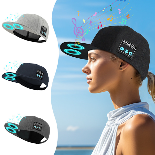 Hat med Bluetooth-højttaler Justerbar Musikhat Bluetooth-kasket Black