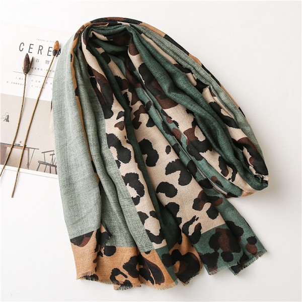 Leopardmönstrad scarf för kvinnor, djurmönster, mode, scarf i bomull och linne med fransar, lång, stor, lättviktig, varm, sjal, stola, omslag