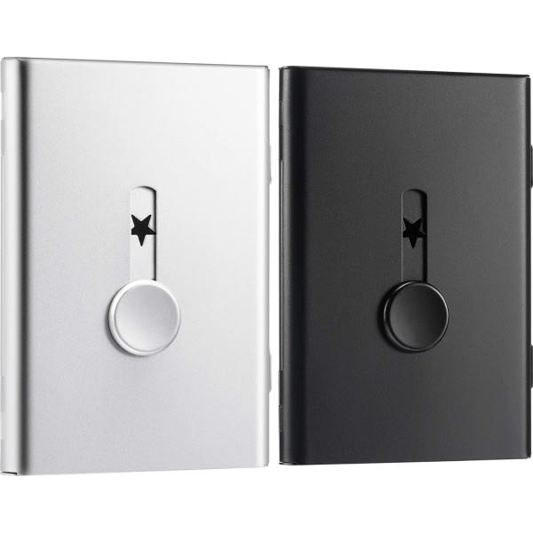 2-pack visitkortshållare case Skjut ut visitkortshållare i rostfritt stål case Utmärkt design för