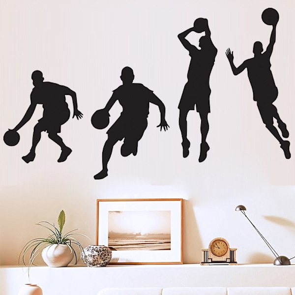 Basketball Wall Decal til drenge, 4 stk. Basketball Stickers, Atleter, Wall Decor til børn, Hjemmeindretning