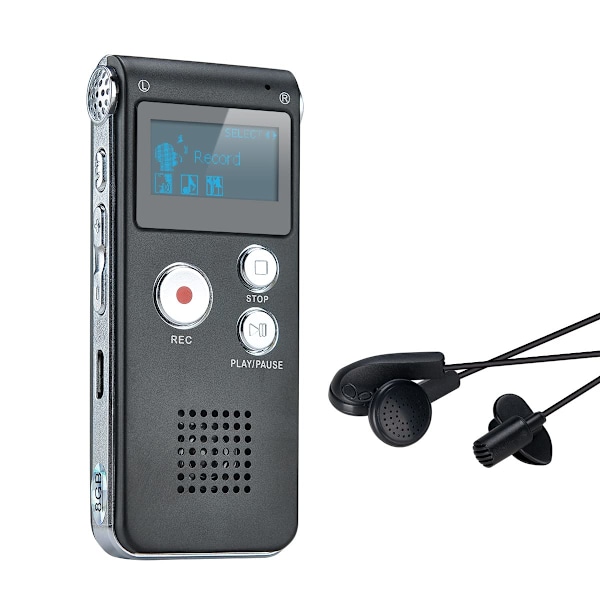 Bærbar Digital Stemmeopptaker Lydopptaker Diktafon LCD-opptaker MP3-spiller - 8GB (Svart)