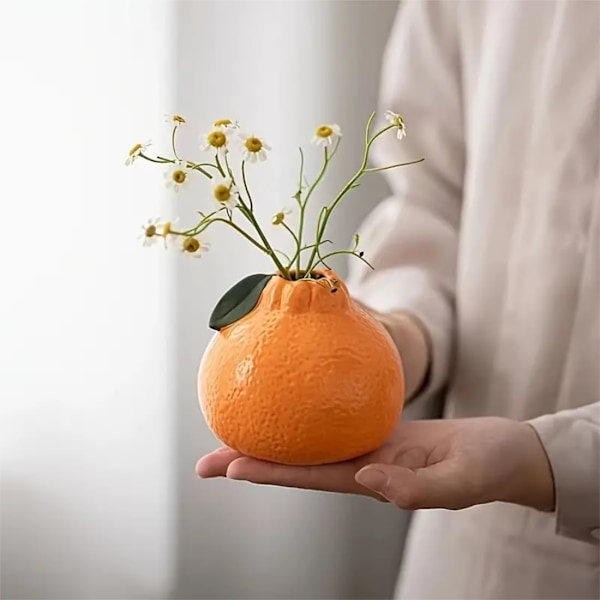 Kreativ orange keramisk vase vand grøn hydroponisk vase skrivebord kontor dekorative ornamenter