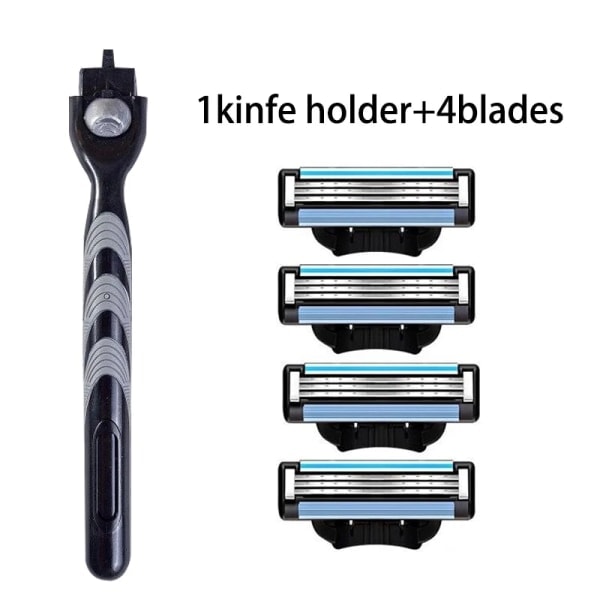 3-lags barberblad, manuel herrebarbermaskine i rustfrit stål, retro vådbarbermaskine, genanvendelig skraber 1 Hå 1 Holder 4 Blades