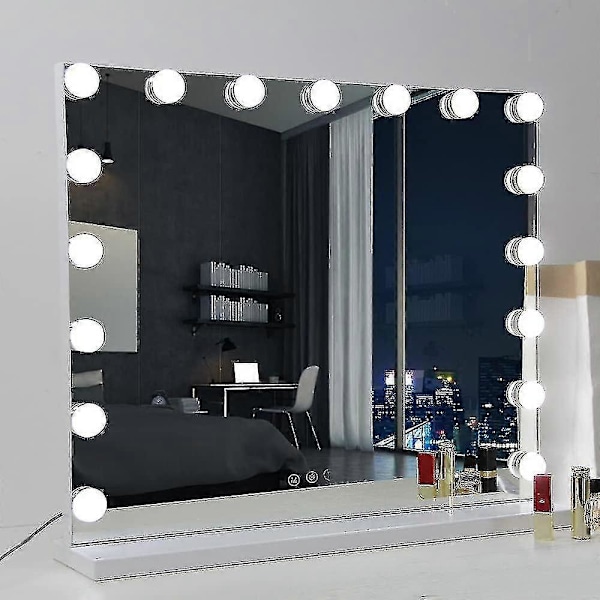 3 Färgljus & 14 Dimbar LED-lampor, USB-laddningsport för 70 X 55 Cm Hollywood Sminkspegel