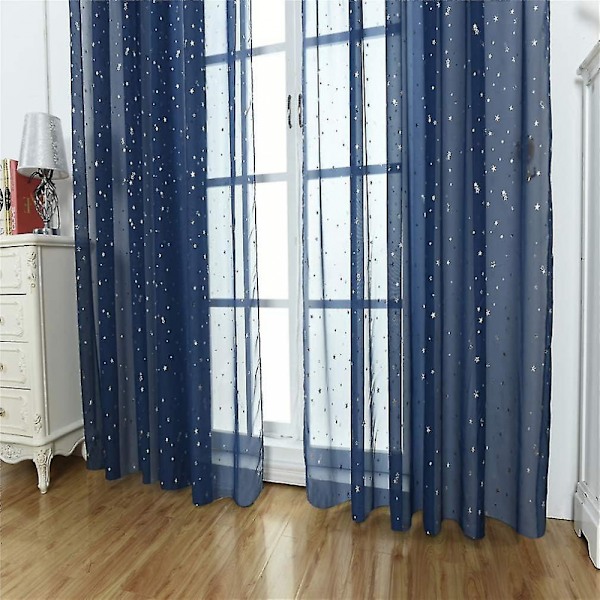 Stjerne Gardin, Tynde Stjerne Gardiner til Soveværelse Glitter Stjerne Voile Gardinpanel (100x200CM, Marineblå)