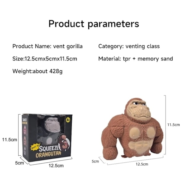 Elastiske Apeleker, Stressreduserende Sensorisk King Kong Lekefigurer, Stressreduserende Gorillaleker Gave til Barn og Voksne Brun Brown