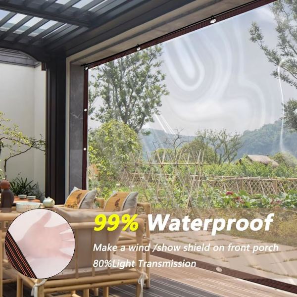 Klar-Vandafvisende-Presenninger-Udendørs, Poly Presenning Presenninger Transparent Anti-Riv Tynd Dækning, til Terrasseindhegning Havebrug Kyllingehus -6.5x6.5FT