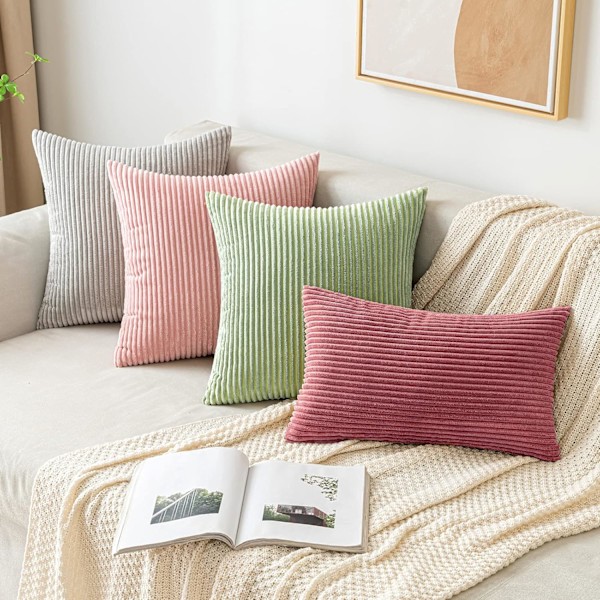 Kuddfodral i corduroy, avlångt, dekorativt kuddfodral, randigt, mjukt, bluff hem för soffa sovrum 30X50cm pink