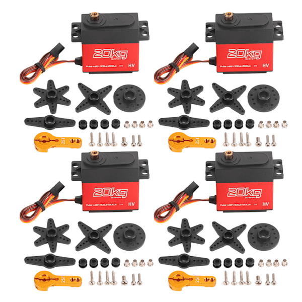 4 set servomotor 20kg metallväxel 270° styrningsvinkel med 25T styrarmssats för robot