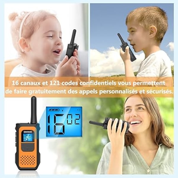 Oppladbare Walkie Talkie for barn og voksne, 2-pakning, lang rekkevidde