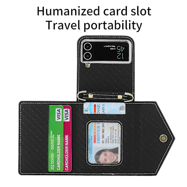 Lompakko Kotelo Yhteensopiva Galaxy Z Flip 4:n kanssa, Ristiriimu Lanyard PU Nahka Suojaava Kotelo Korttipaikoilla Musta Black For Galaxy Z Flip 4