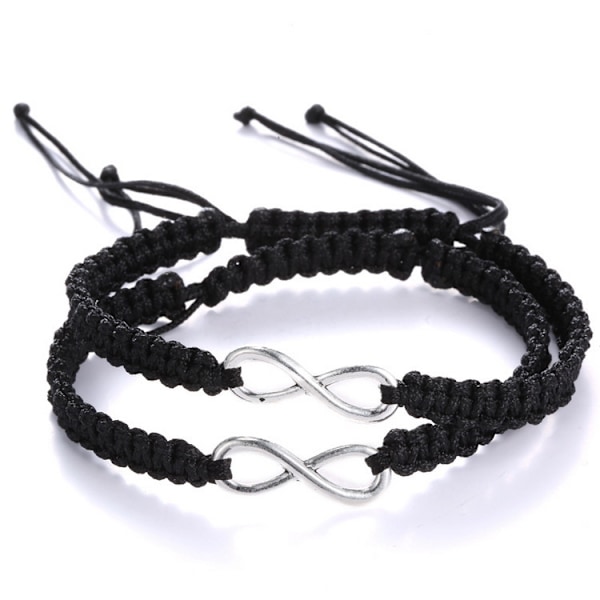 2 stk./sett Rustfritt stål 8 Infinity Pararmbånd Flettet Lær