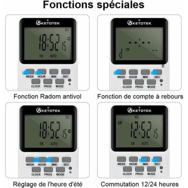 Plug-in digital timer stikkontakt 16A 3600W LCD-skjerm 20 grupper på/av sannsynlig timer 24 timer 7 dager AC220V energisparing