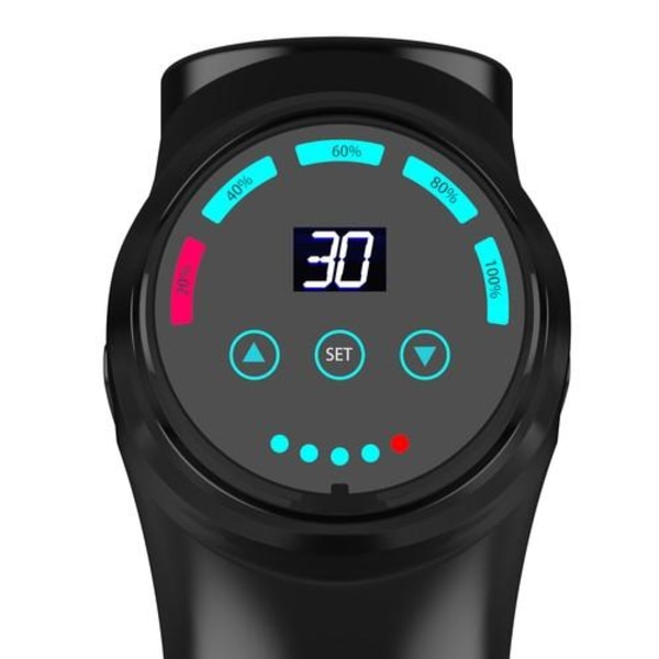 Tehokas hierontapistooli 30 ohjelmalla, vahvalla akulla ja LCD-näytöllä Black Black