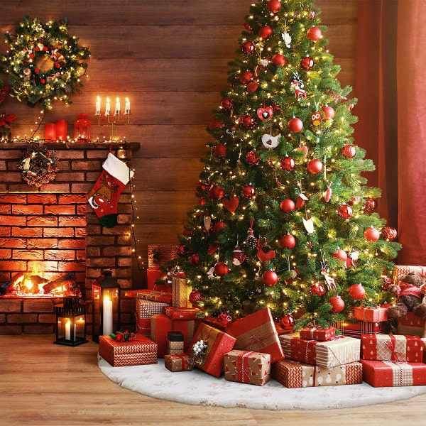 48 tums julgransmatta, vit och guld julgransmatta, snövit fuskpäls julgransmatta för hemmets julfestdekorationer (vit/guld)