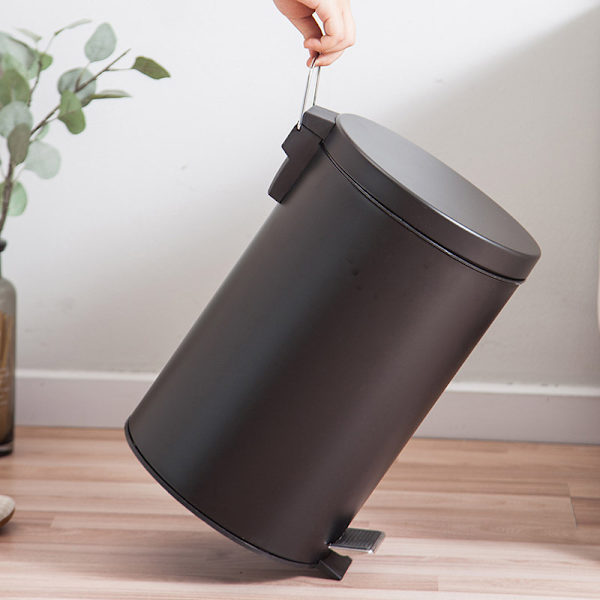 5 Liters Pedalhink i Rostfritt Stål Svart Matt med Automatisk Nedfällbart Lock Tyst Stängning Softclose med Innerhink Kosmetikhink Soptunna Soptunna