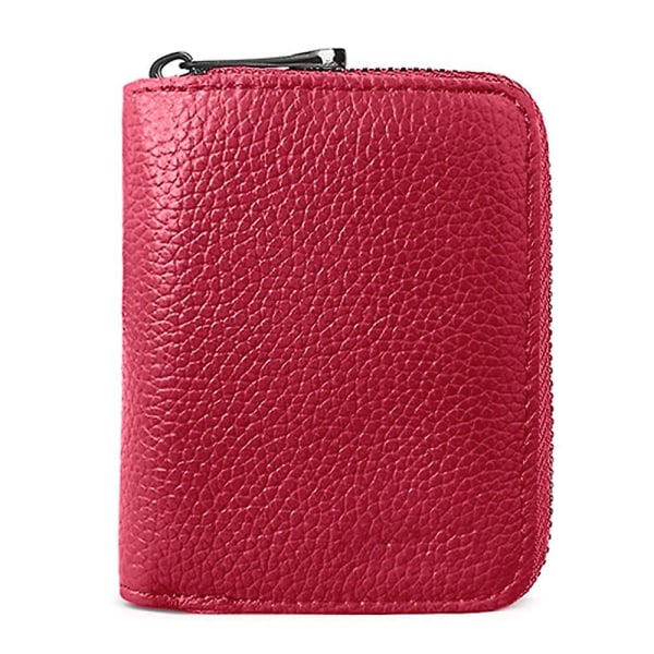 Kreditkortshållare Läder Litet case för kvinnor eller män Dragspelsplånbok med dragkedja, 10,5*7,5*2,5 cm rosa röd