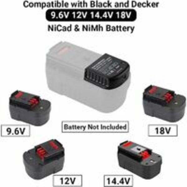 Ersättningsladdare kompatibel med Black & Decker 9,6V 12V 14,4V 18V Nicad Nimh batteri HPB18-OPE HPB18 HPB14 HPB12 HPB96 244760-00 A1718 FSB18—