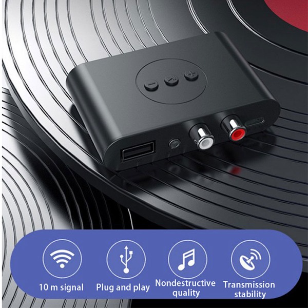 Bluetooth 5.0 mottaker sender AUX NFC til 2 RCA o adapter