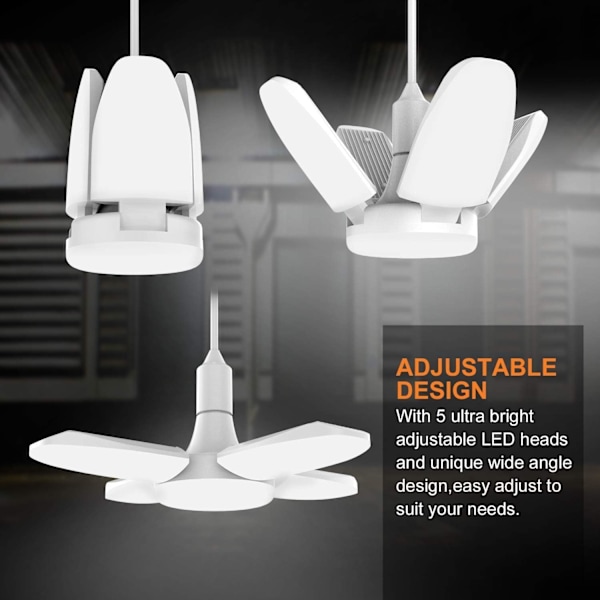 60W LED-garagelampa, E27 6000 lumen säkerhetslampor, deformerbar verkstadslampa med 4 justerbara paneler, superstarkt dagsljus för garage,