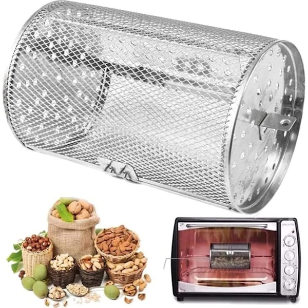 Roterende kurv i rustfrit stål, grillristtromle, ovnkurv airfryer 360 roterende til jordnødder kaffebønner 12x18cm