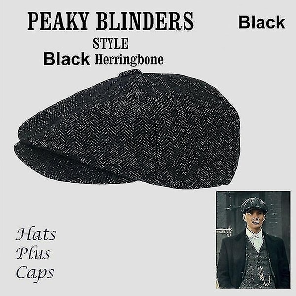 Ny herrhatt i Peaky Blinders-stil, nyhet keps för pojkar, ullblandning, fiskbensmönstrad tweed, varm vinterhatt-mxbc-WELLNGS Dark grey