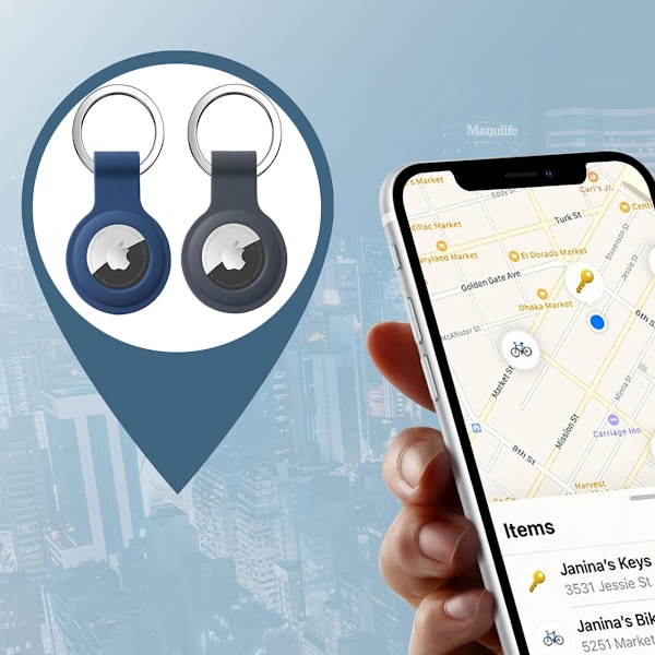 2 kpl riipusta Apple AirTag -avaimenperälle, Airtags -kotelo, silikonikotelo, täysrunkoinen naarmuuntumaton suojakotelo Air Tagille avaimenperän kanssa