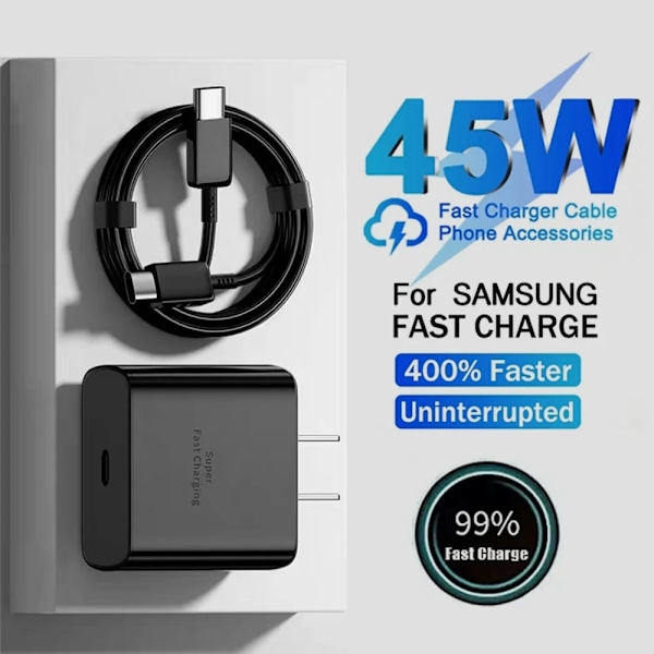 45W PD USB-C Snabbladdare för Samsung S20 S21 FE S22 S23 S24 Note 20 A14 A15 A25 A53 A54 Dubbel Typ C Supersnabb Laddning 5A Kabel 1.5m Kabel - Kit 1.5m Cable - Kit EU Charger and Cable