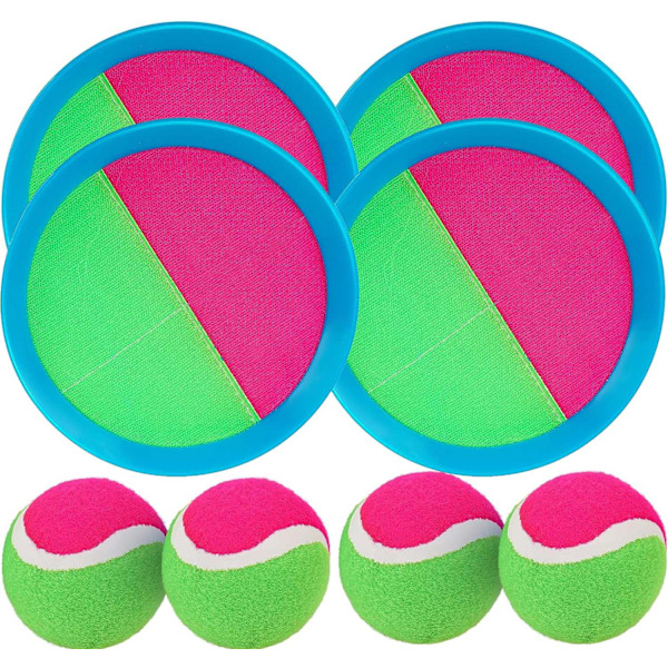 Strandleksaker Utomhusspel för Barn 3-10 år - Yard Paddle Toss - Uppgraderad Version Utomhusspel för Barn/Familj Pojkar och Flickor Presenter (4 Racketer, 4 Bollar)