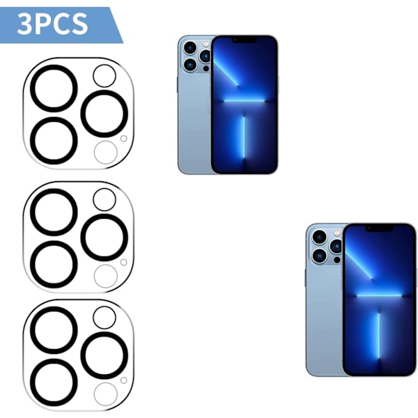 3 st Kameraskydd Glas Kompatibelt med iPhone 13 Pro/iPhone 13 Pro Max Kameraskydd [10S Snabb Installation] Reptåligt, HD Klar