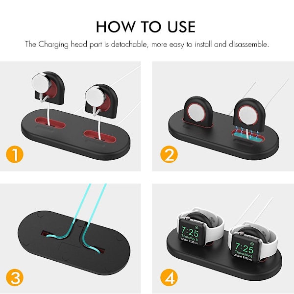 AHASTYLE PT116 Opladningsstander med Dobbelte Positioner til Apple Watch, Smartwatch Oplader Holder Base Style C Apple Watch SE (2022) Style C Apple Watch SE (2022) Black