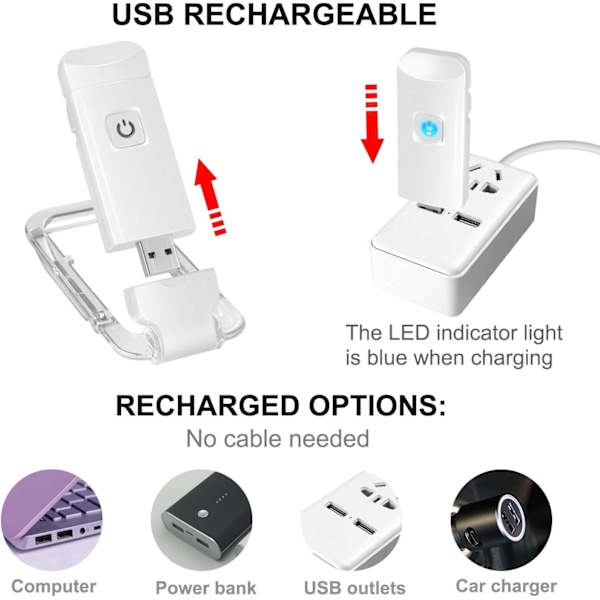 LED mini USB laddningsbar ögonskydd hopfällbar bokklämma ljus portabel enkel ögonskydd läslampa white