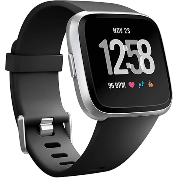 Älykellon rannekoru, yhteensopiva Fitbit Versa -älykellon, Versa 2:n ja Versa Lite SE -kellojen kanssa naisille ja miehille (Musta-L)