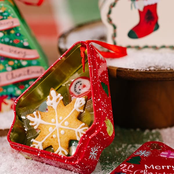 Julklappsförpackning, polygonal mönstrad låda, polygonal tecknad tryckt plåtlåda, julhandhållen presentförpackning för barn{hw}