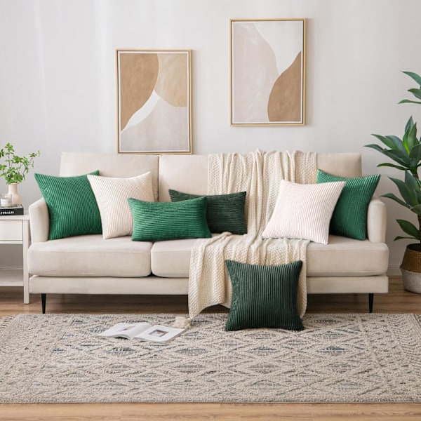 Kuddfodral i corduroy, avlångt, dekorativt kuddfodral, randigt, mjukt, bluff hem för soffa sovrum 30X50cm White