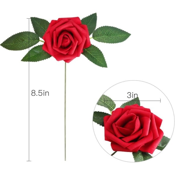 25-pack realistiska konstgjorda rosor med stjälk för bröllopsbuketter, mittpunkt, bröllopsfest, heminredning (burgunder, 25 st)