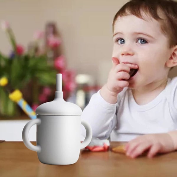 Silikon Baby Straw Cup | Bærbare Sippy Cups med 2 Håndtak, Sippy Cup med 2 Håndtak, Myke Vannkopper grey