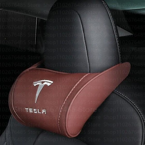 Läderbilhuvudstöd för Tesla Model 3 XSY 2022 Ländryggskudde Resehållstöd Tesla Model Y 2023 Tillbehör Bilinredning brown headrest