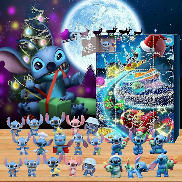 Anime Stitch Julekalender Kompatibel til Børn 24 Dages Jule Nedtælling 24 Stk Tegneserie Legetøj Ornament B Set