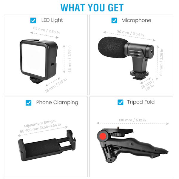 Vlogging videokit med stativmikrofon LED-lys telefonholder