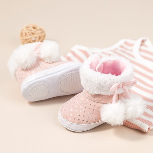 nfant Baby Skor Pojkar Flickor Tofflor Mysiga Fleece Booties First Walking Skor Varma strumpor Nyfödd Spjälsäng Skor (12-18 månader, Rosa)