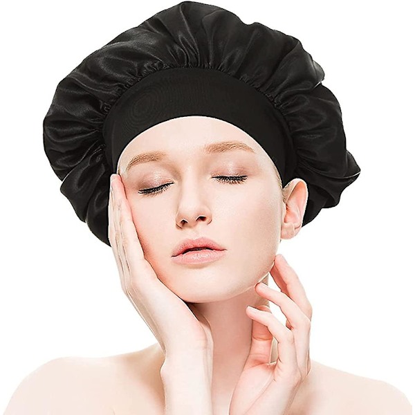 Satin Silke Hætte Sovehue Brusehue, acsergery Dobbeltlags Turban Elastisk Bred Bånd